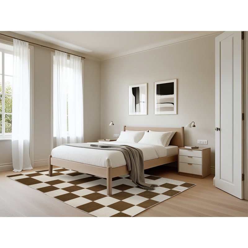 Tapis beige à carreaux lavable à la machine