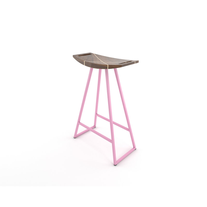 Robert Counter Stool with Metal Frame, Walnut, Counter Stool (24" Seat Height), Pink