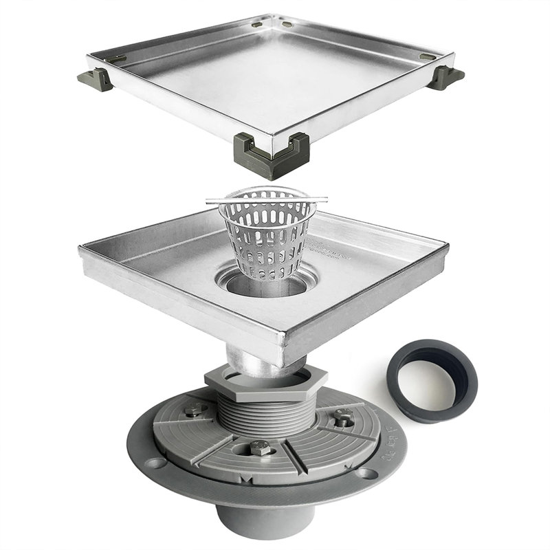 6 In. X 6 In. Stainless Steel Square Shower Drain With Tile-In Pattern Surface, Brushed Nickel
