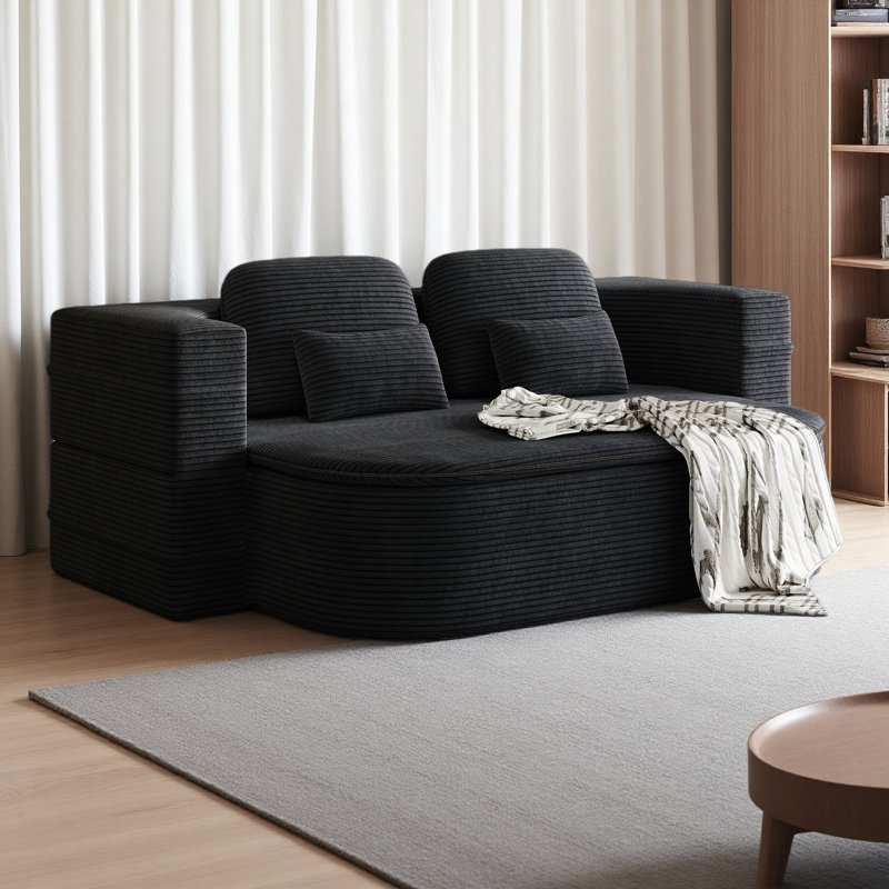 75''2-In-1 Foldable Sofa,Convertible Sleeper Foam Sofa Bed With Multi Functional Blanket, Corduroy Floor Folding Sofa Bed