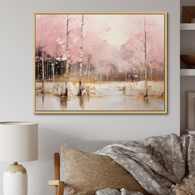 Minimalism Pink And Gold Forest I - Forest Canvas Art