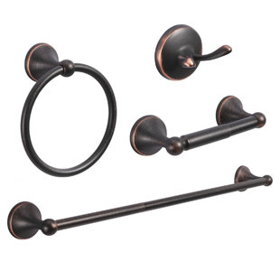 4-piece Bath Hardware Set With Towel Bar,towel Ring,toilet Paper Holder And Towel Hook In Oil Rubbed Bronze