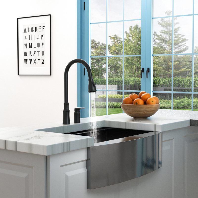 Robinet de cuisine simple noir mat avec poignée séparée, bec flexible rétractable rotatif à 360 °, matériau en laiton massif, modes de pulvérisation double pour diverses tâches, finition facile à entretenir, 16,9 pouces au total