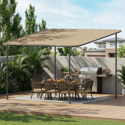 Pergola de pavillon de jardin de 10 pi x 12 pi avec toit incliné imperméable résistant aux rayons UV, grand auvent à abat-jour mural pour piscine, facile à assembler, kaki