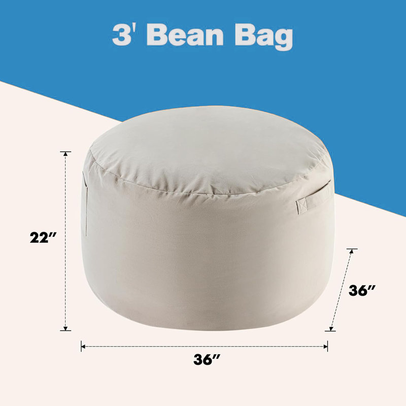Bean Bag Chair, Beanbag Chairs For Adults/Teens With Cover, Round Fluffy Sofa For Living Room Dorm, Gray Fabric