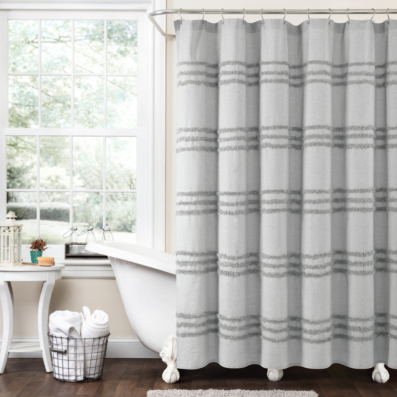 Rideau de douche rayé simple, Gris clair