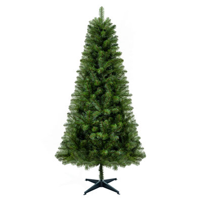 6FT Hinged Unlit Artificial Christmas Tree With 582 Tips, Full PVC Branches, Green Holiday Tree With 4-Leg Plastic Stand For Indoor Christmas Decoration