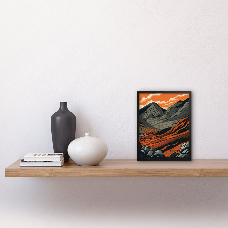 Ashjian Scafell Pike Mountain Landscape In Amber And Grey - Single Picture Frame Print