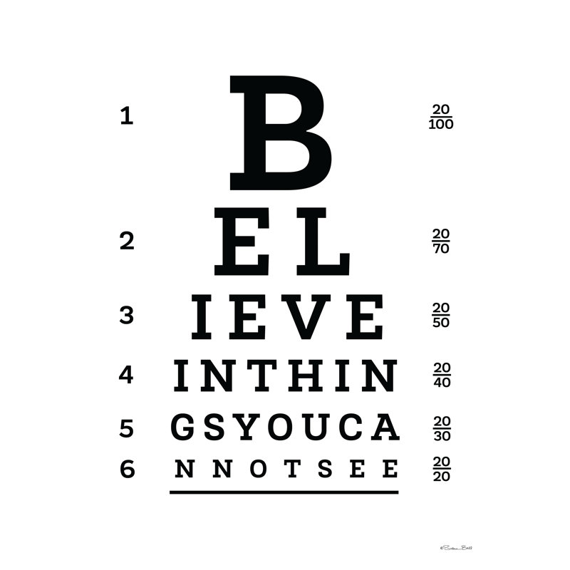 " Believe Eye Chart ", 18" H x 12" W