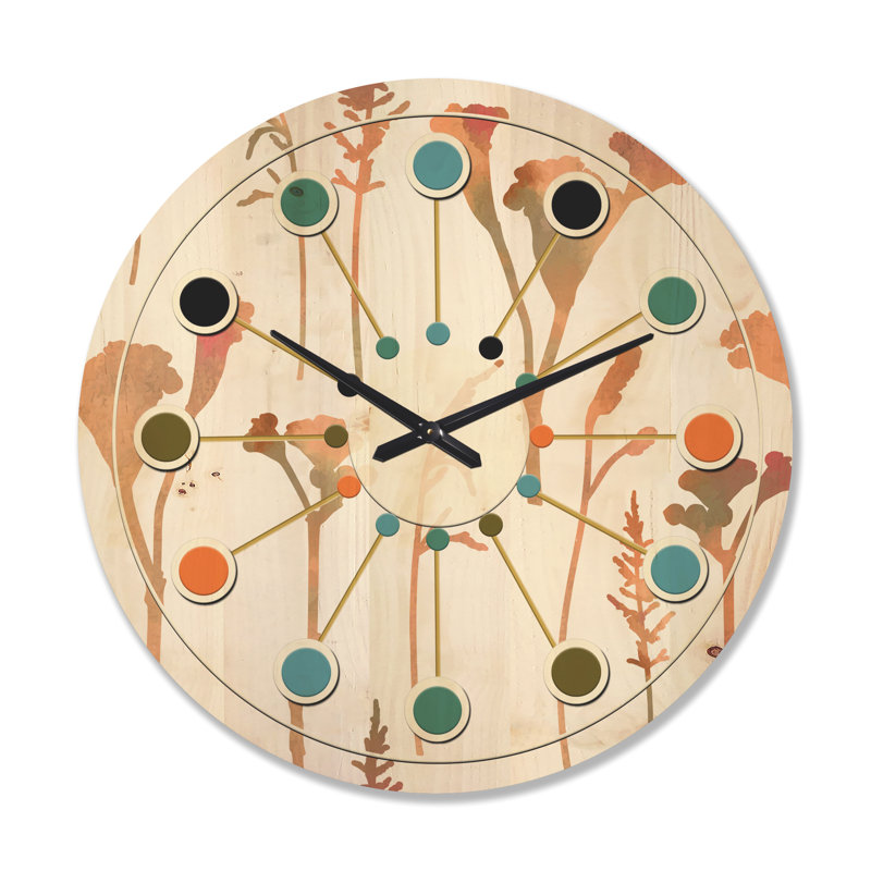 Horloge murale rétro en bois Mid-Century, Grand