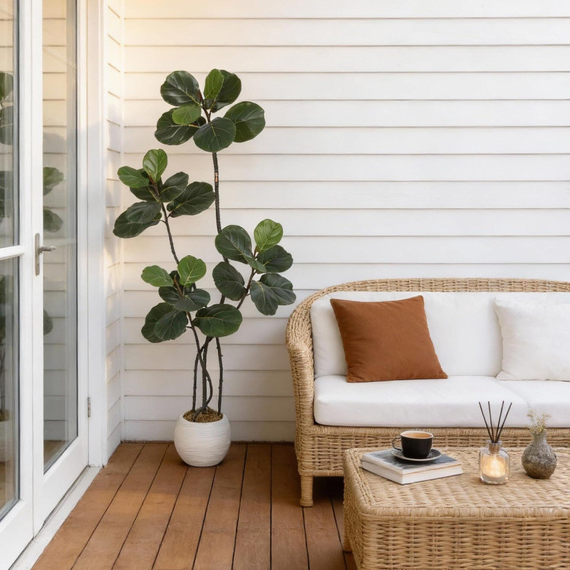 Figuier figuier artificiel 5/6 / 7FT en pot de fleurs blanc, faux arbre d'intérieur réaliste pour la maison et le bureau