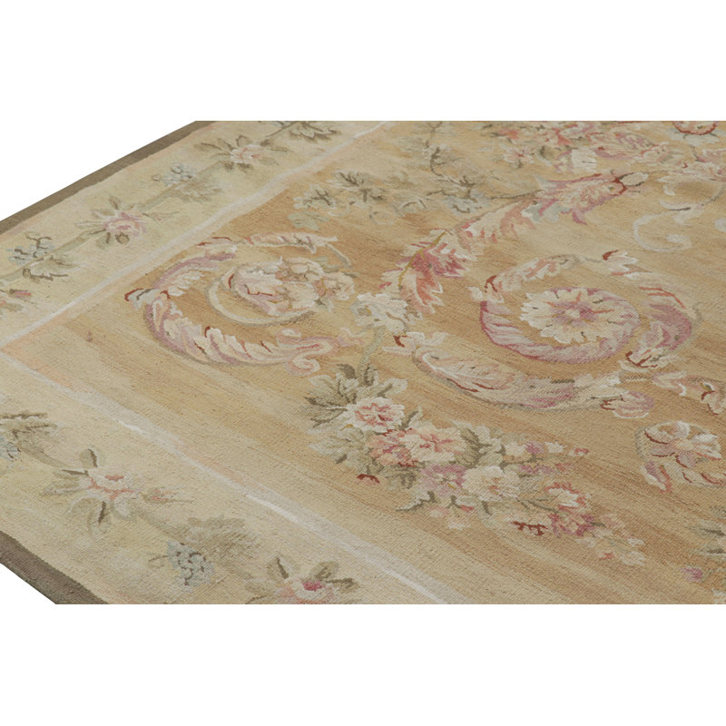 Rug & Kilim’S Aubusson Style Rug In Light Gold And Cream With Floral Medallion