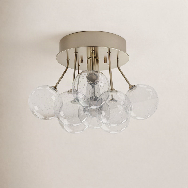 Logan Glass Semi Flush Mount, Satin Brass