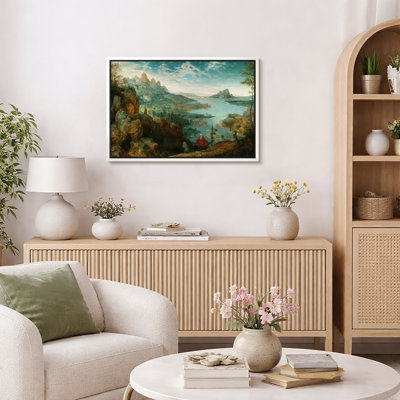 Mountain Lake Valley Landscape Vintage Artwork, Office Room Pictures, Framed Canvas Giclee Print Wall Art.