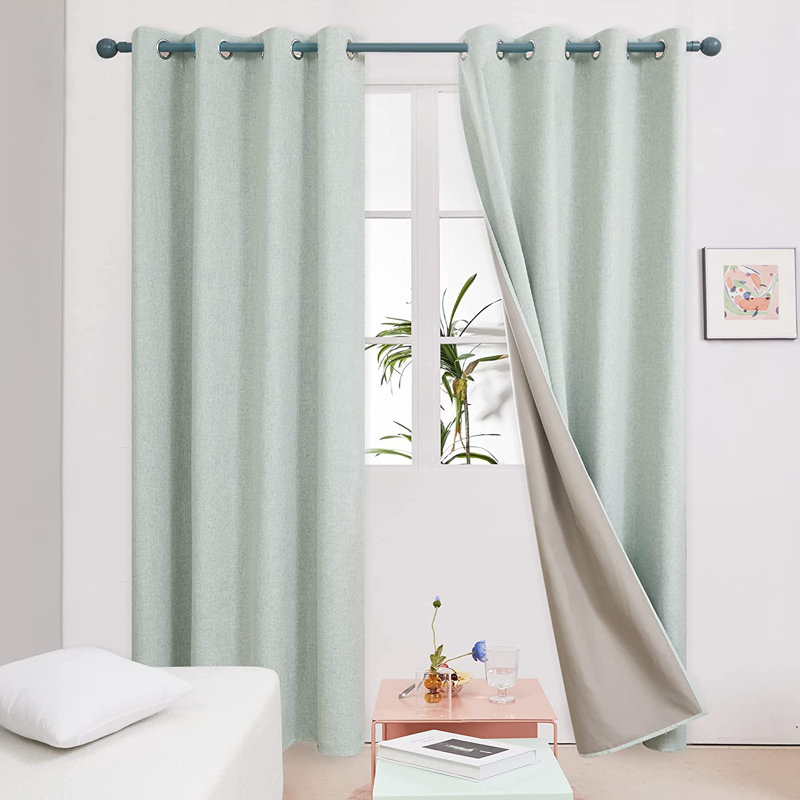 Lythrodontas Faux Linen Total Blackout Curtain Panels, 52" W x 54" H, Light Green