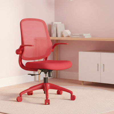 Chaise de bureau ergonomique de couleur 300 lb (environ 149,7 kg), bureau personnel, dossier en filet, mousse moulée intégrée, assise confortable, accoudoir rabattable, chaise multifonctionnelle ignifuge, rotative et relevable (rouge)