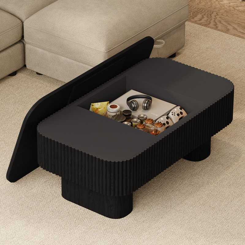 Table basse rectangulaire en bois massif 44 po avec rangement, Noir