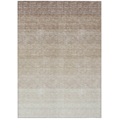 9' X 12' Beige And Ivory Ombre Washable Indoor Outdoor Area Rug