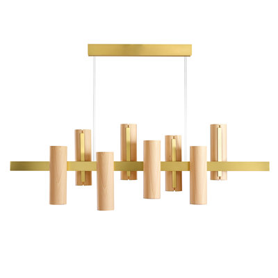 Black Note Keys Suspension Light - DIM0-10V LED - Gold Finish - Natural Beech Shade