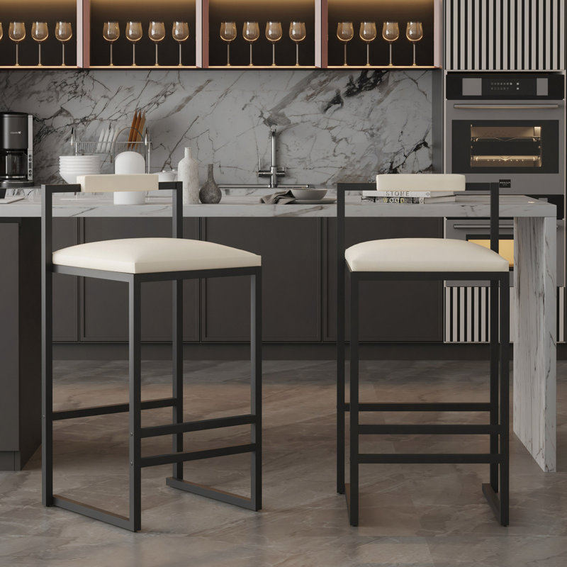 Ensemble de 2 tabourets de bar rembourrés de similicuir et tabourets de bar à structure en métal pour comptoir, îlot de cuisine