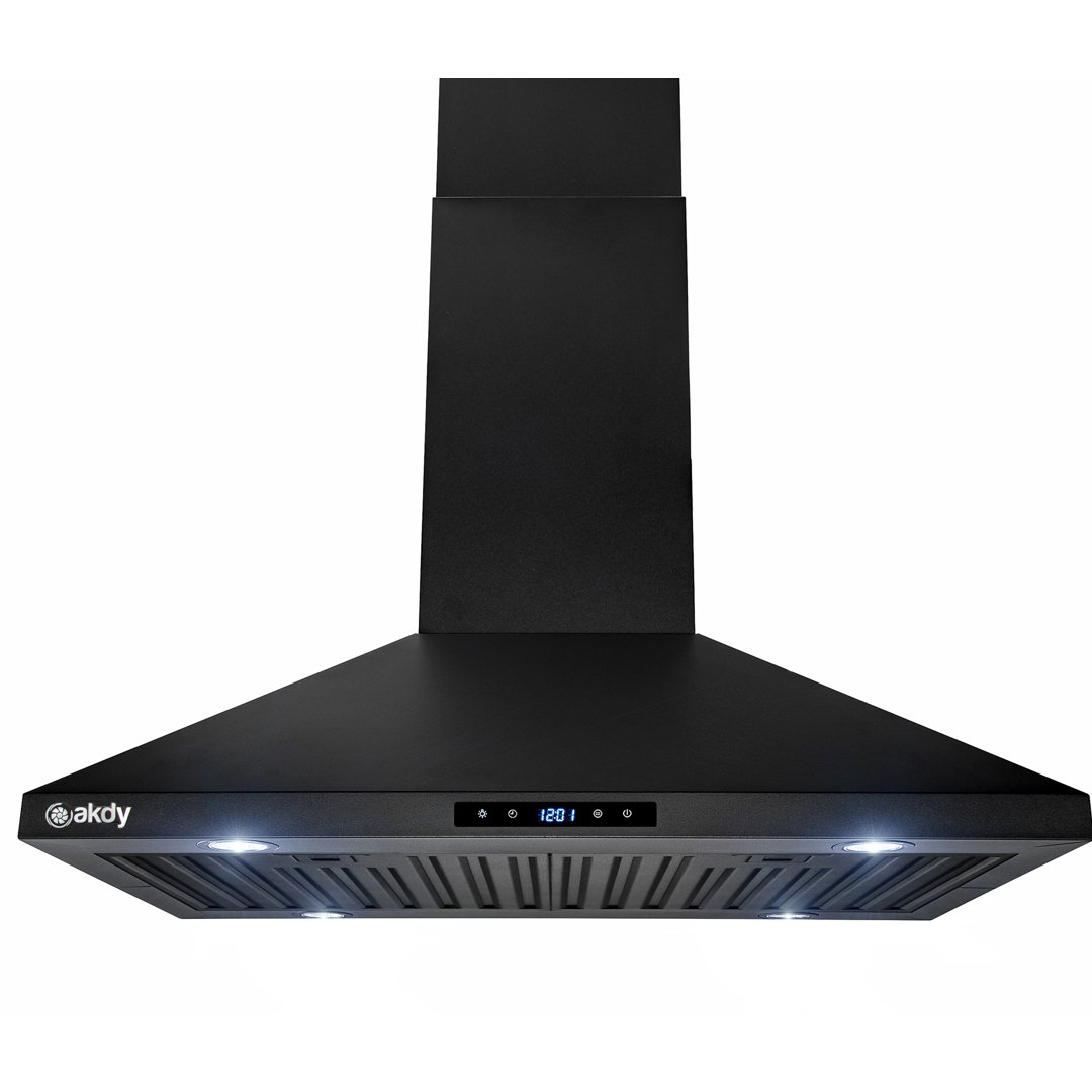 30" Convertible 343CFM Island Range Hood Black Painted Stainless Steel with Carbon Filters AKDY