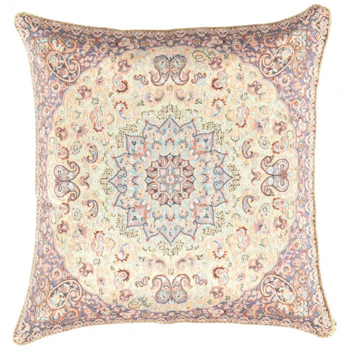 Termeh Wool/Silk Throw Square Pillow Cover & Insert, Beige Paisley