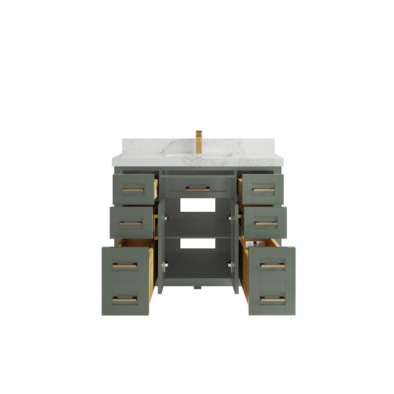 Cambridge 42 In. W X 22 In. D Single Sink Bathroom Vanity In Evergreen With 2 In. Quartz, Calacatta Nuvo