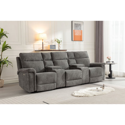 115" Upholstered Cushion Back Power Reclining Sofa with Adjustable Lumbar Support & Headrest