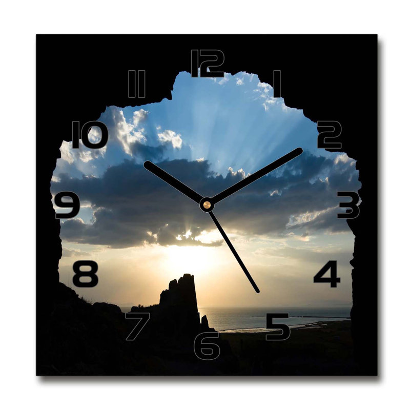 Glass Wall Clock, Black/Blue/Yellow