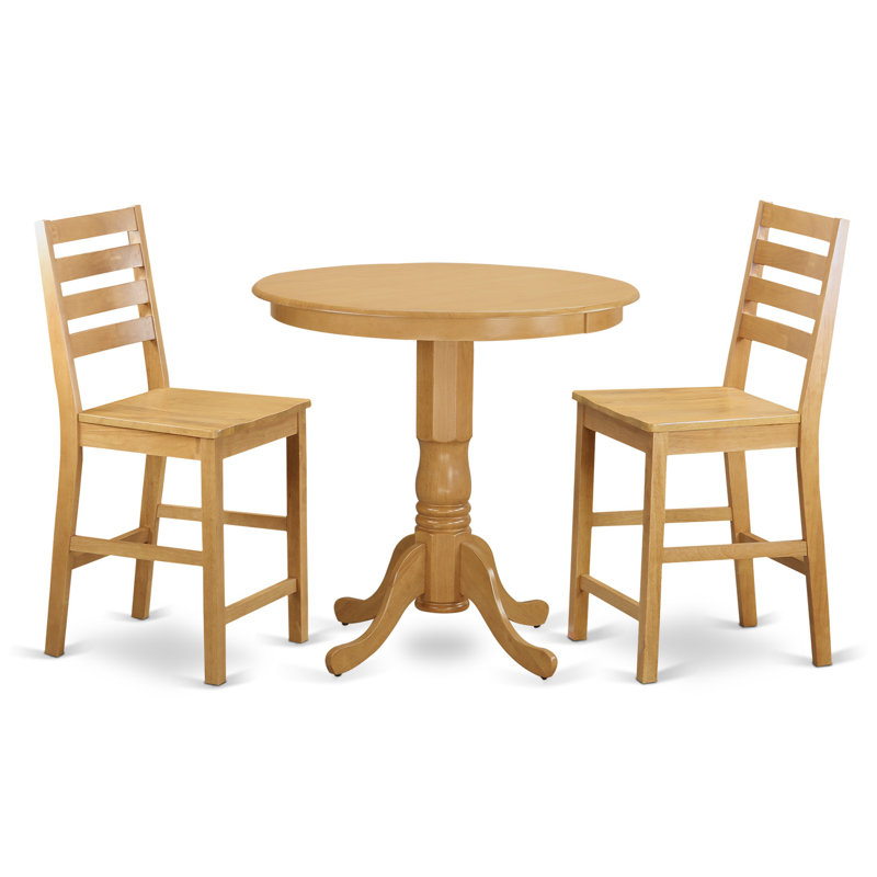Ensemble de salle à manger 5 pièces à hauteur de comptoir comprenant une table ronde avec piédestal et 4 chaises de cuisine, 36 x 36 pouces, chêne