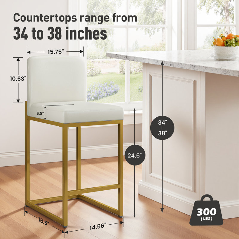 Tabouret de comptoir en similicuir 24 po Chitara pour îlot de cuisine et bar (ensemble de 2)