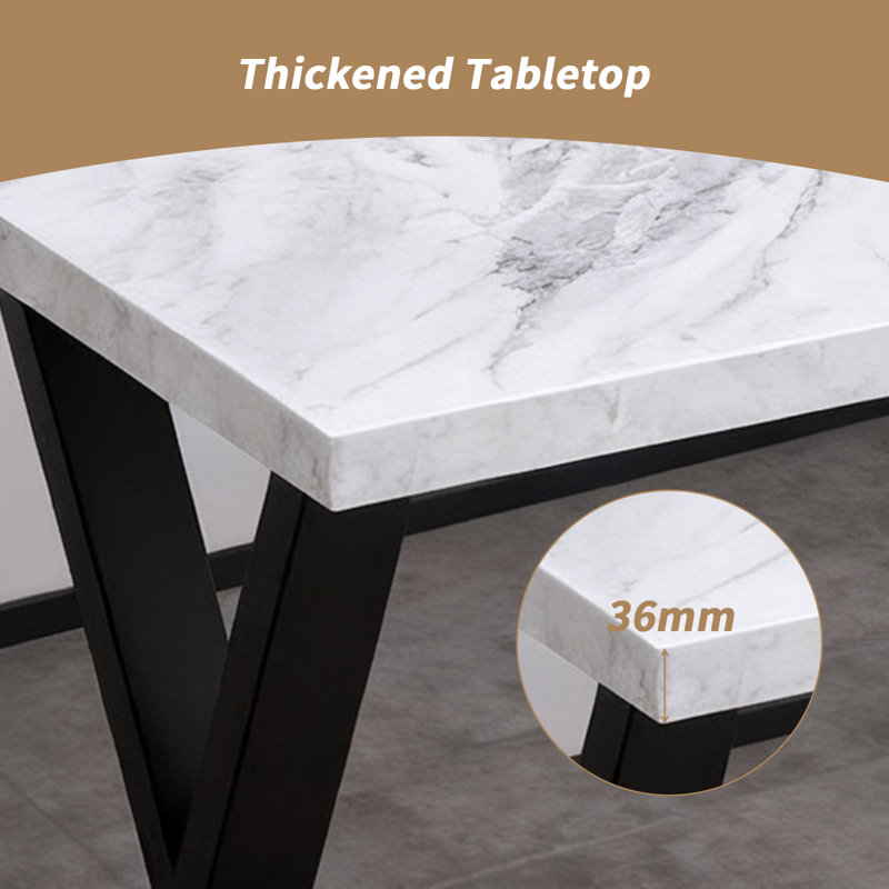 Mattias 120CM Rectangular Bar Table Black Metal Legs Dining Table, White