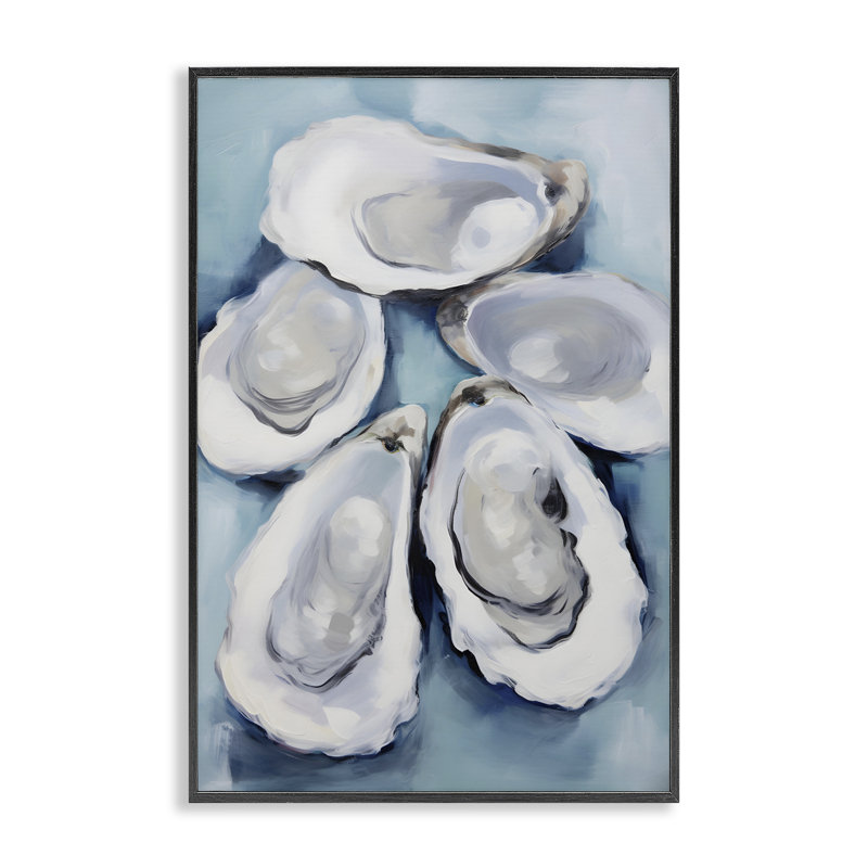 Cinq huîtres noires, estampe numérique encadrée par Petal Prints Design, Giclée encadrée noir minuit, H 30 po x l 20 po