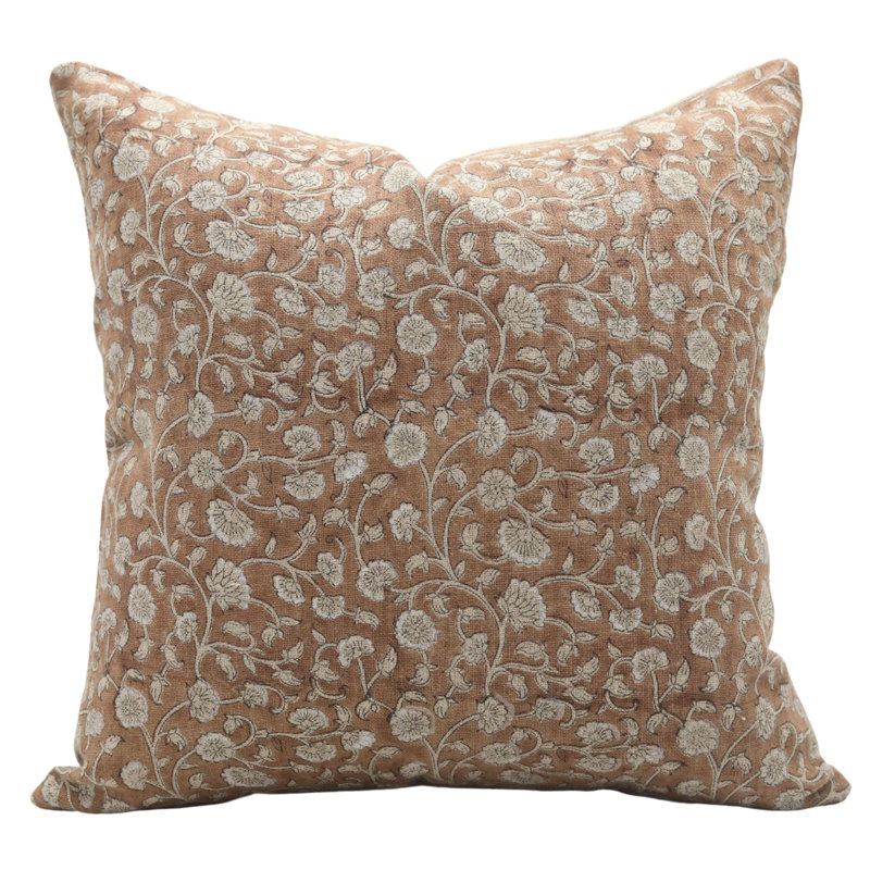 Linen Pillow Cover, Rectangle, 14"H x 20"W, Brown/White Floral 3