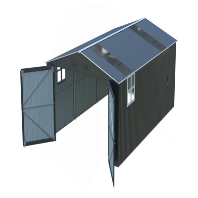 Upgraded 13x20FT Outdoor Storage Shed, Large Metal Garage Shed with Two Windows and Two Translucent Panels for Car, Truck, Bike, Lawnmower, Backyard Tool