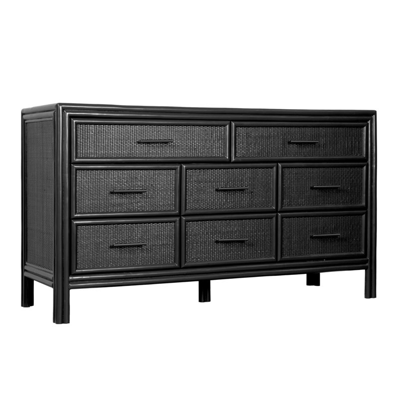 Commode double 8 tiroirs Aruba, Noir / Noir