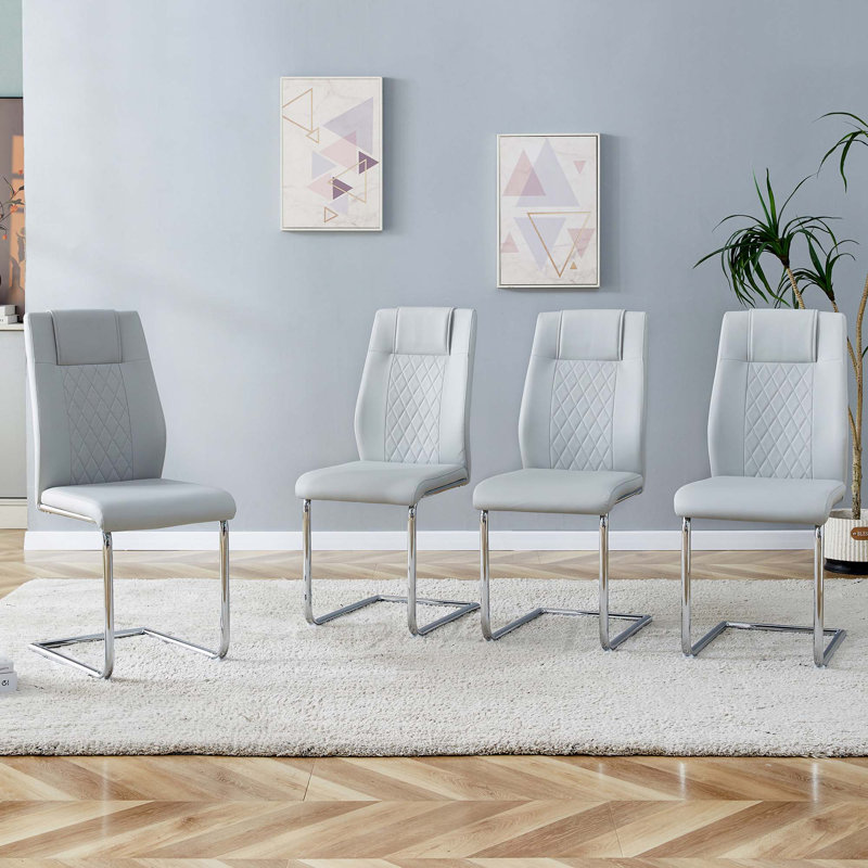 Chaises de salle à manger en similicuir, 4, Gris clair, Argent argent