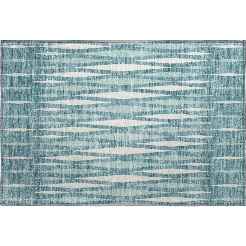 Premium Machine Washable Prisco Teal Rug, Rectangle 1'8" x 2'6"
