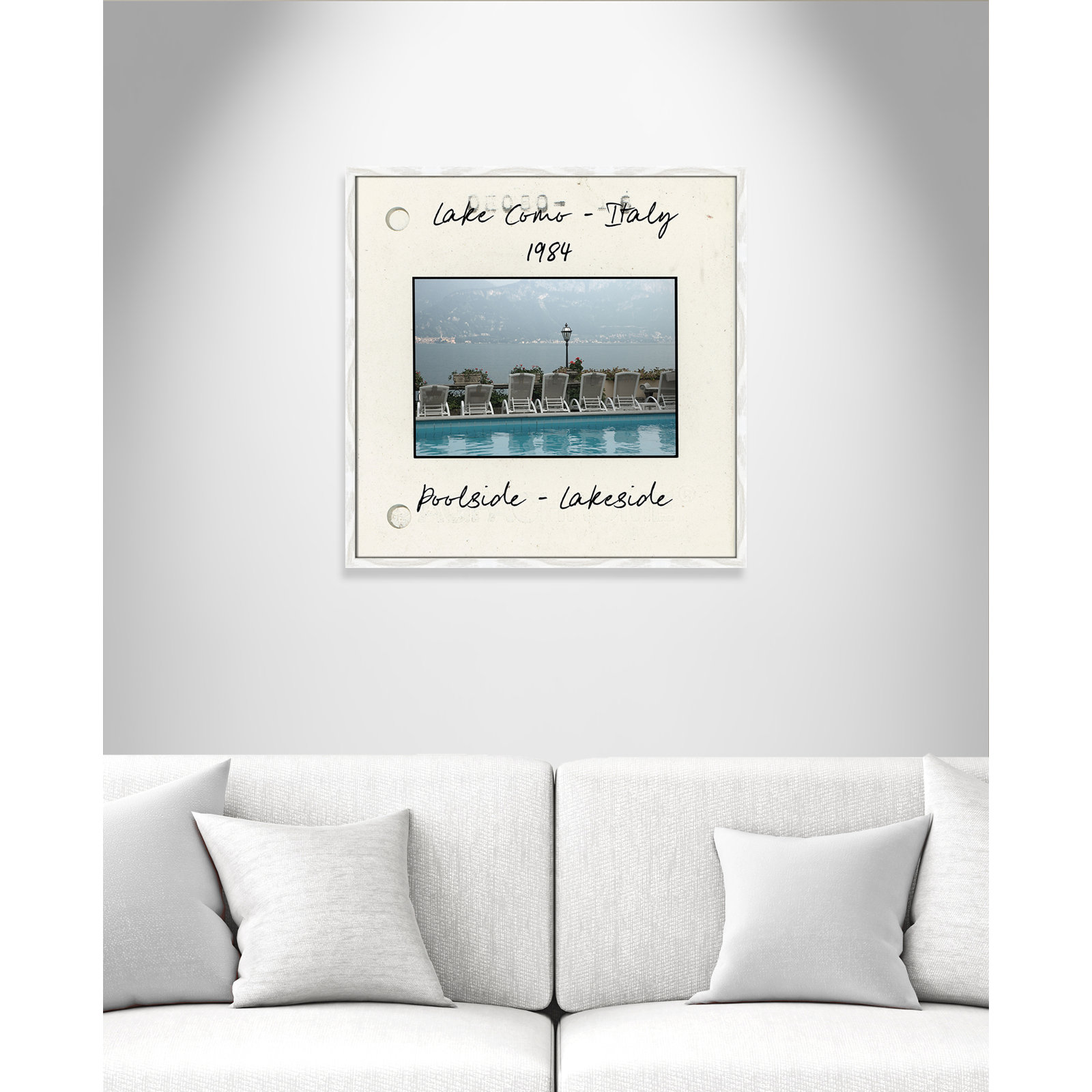 Travel Slide Collection "Lake Como, Italy" Print, White Single Picture Framed Paper, 27.5" H x 27.5" W x 0.75" D