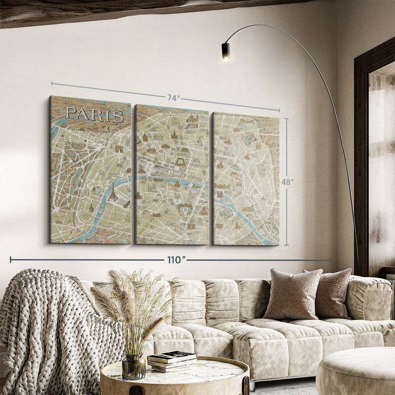 «Monuments of Paris Map Blue» sur toile, H 48 po x l 74 po x P 1,25 po