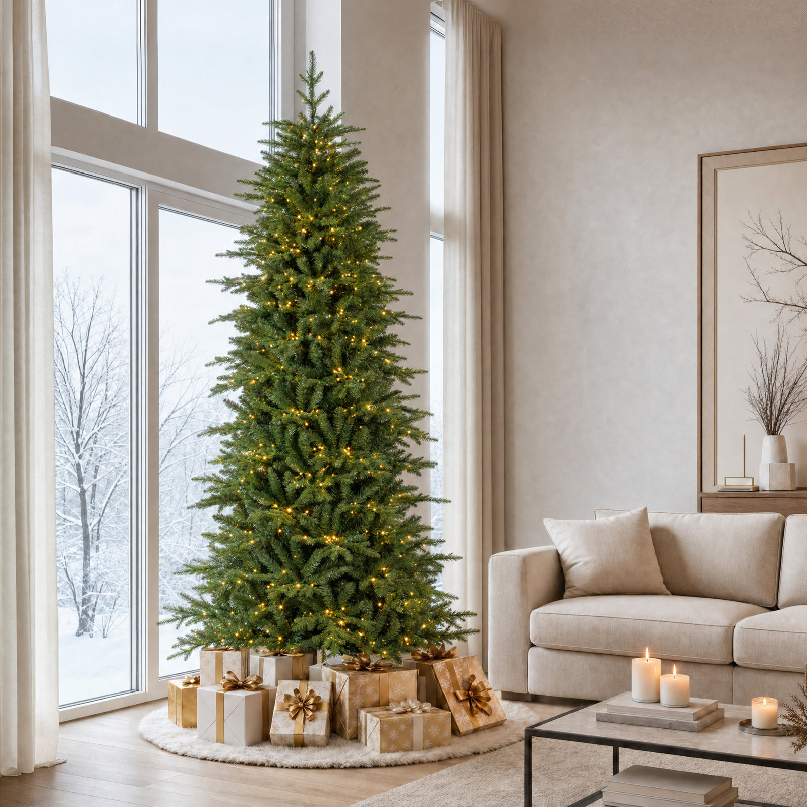 Slim Pre-Lit Fir Christmas Tree, 9' H