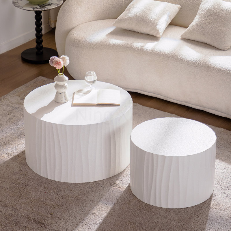 Table basse ronde avec 2 tables gigognes en bois pour salon et table d'appoint