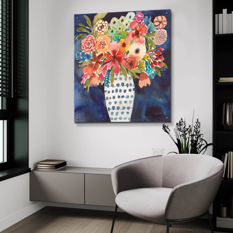  «Floral Beauty 2 Striped Vase» par Cheryl Warrick, art mural en verre acrylique, 36 po x 36 po, H 36 po x l 36 po