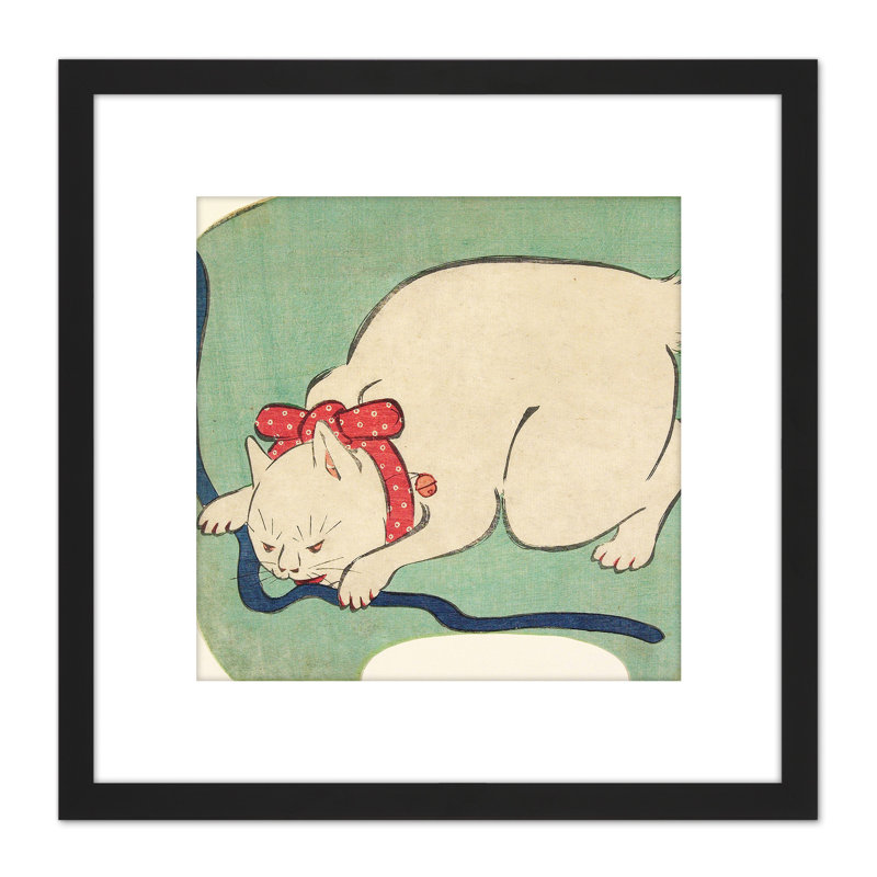 White Cat Playing String 1863 Utagawa Hiroshige - Single Picture Frame Painting