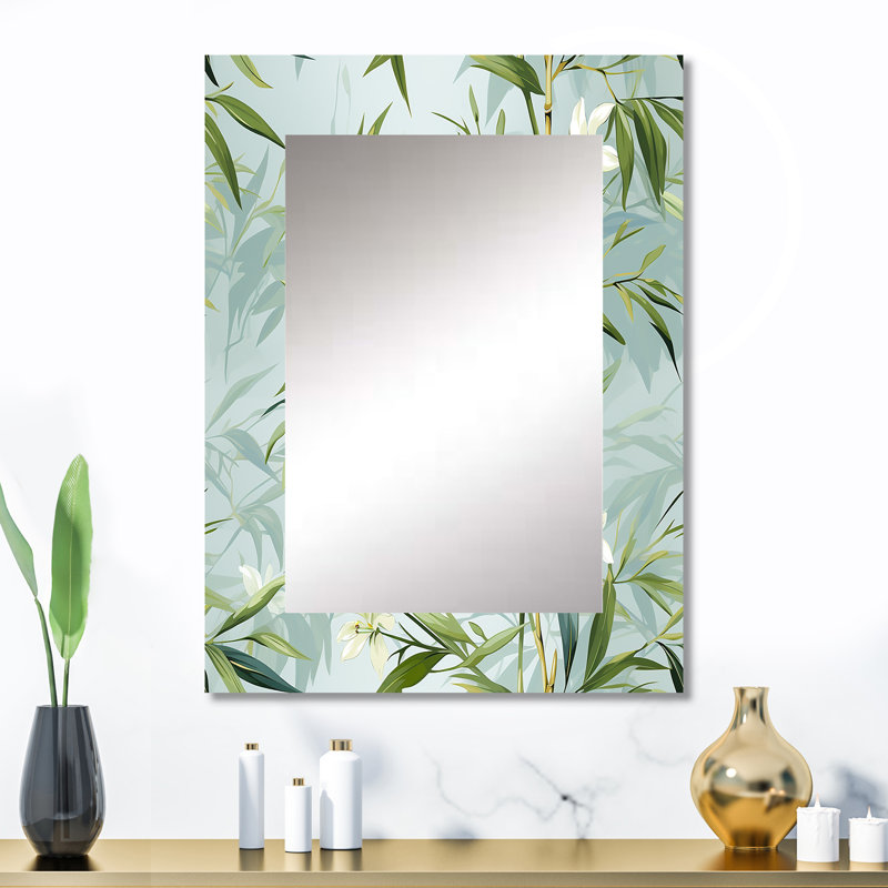 Anuthy Tropical Zen Bamboo - miroir mural décoratif tropical, miroir tropical, impression d'art en métal, 32 po x 24 po