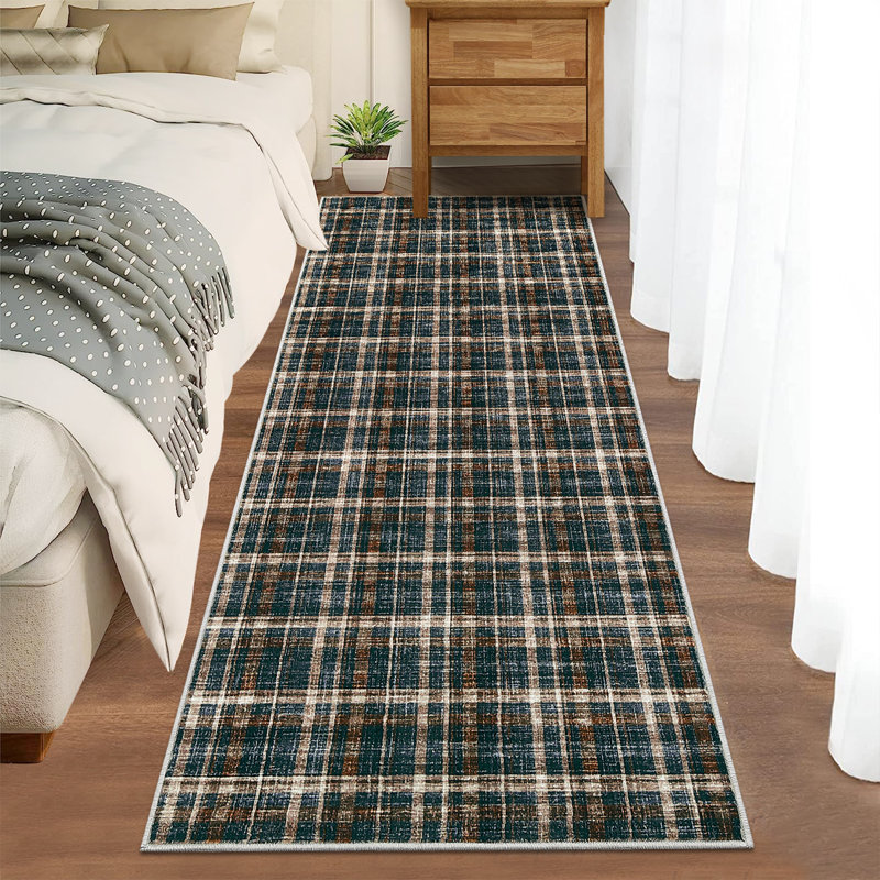 Washable Rug 9x12 Area Rugs for Living Room Modern Plaid Rugs for Bedroom Decor Ultra Soft Large Rug Non Slip Throw Rug Tartan Carpet for Bedroom