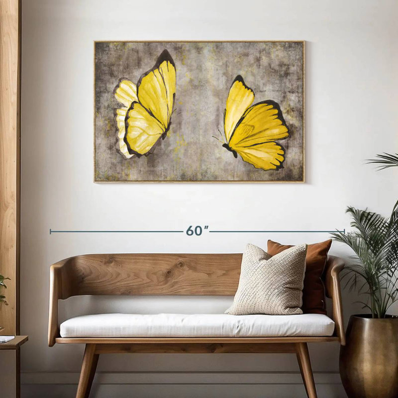 Papillons jaunes, Cadre flottant en bois naturel, 43 po x 29 po