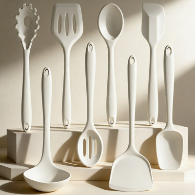 Ensemble d'ustensiles de cuisine en silicone 8 pièces, outils de cuisson résistants à la chaleur pour batterie de cuisine antiadhésive, comprenant une spatule, une cuillère, un retourneur, une louche et des ustensiles de cuisine allant au lave-vaisselle