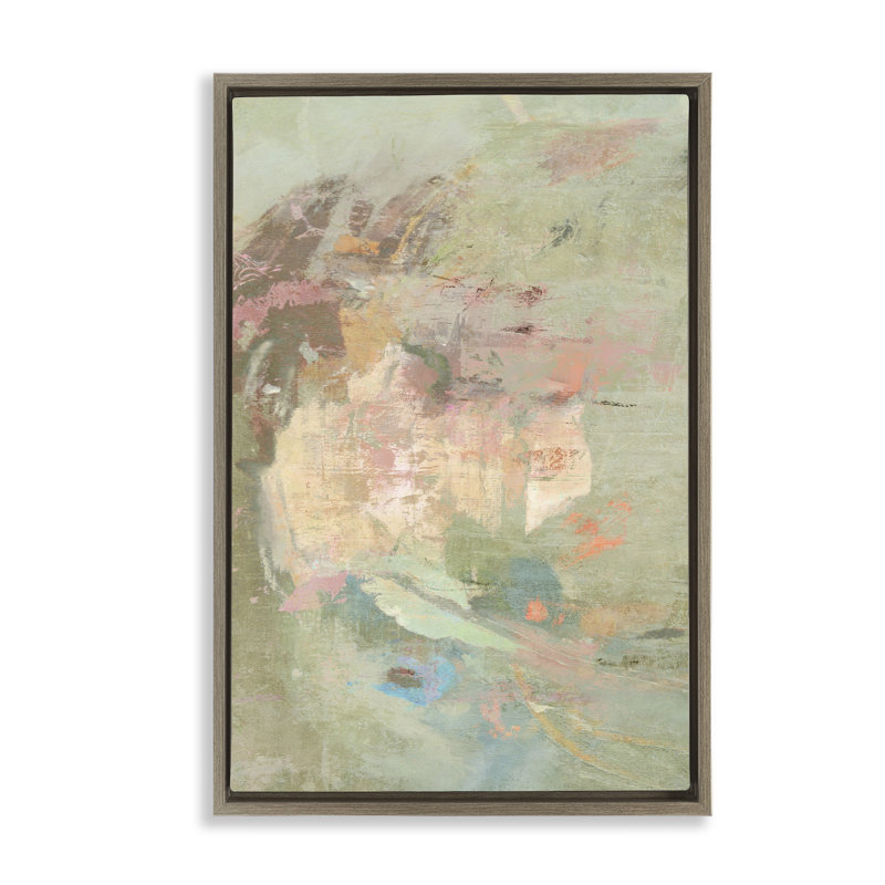 Art mural sur toile flottant abstrait terreux avec détails pastel, design par Suzanne Nicoll, H 25 po x l 17 po