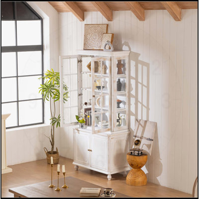 77.5"H Vintage Farmhouse Display Cabinet with 3-Sided Glass, Adjustable Shelves, and Damping Hinges for Elegant Storage and Display